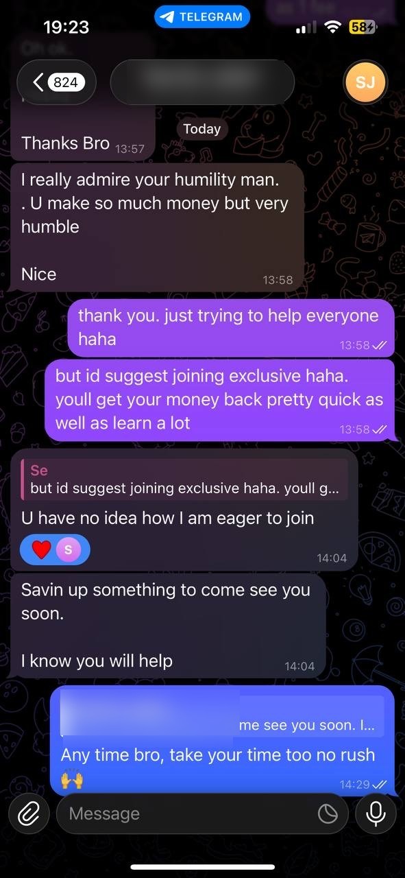Telegram message from Atlas member Sancho Jadon
